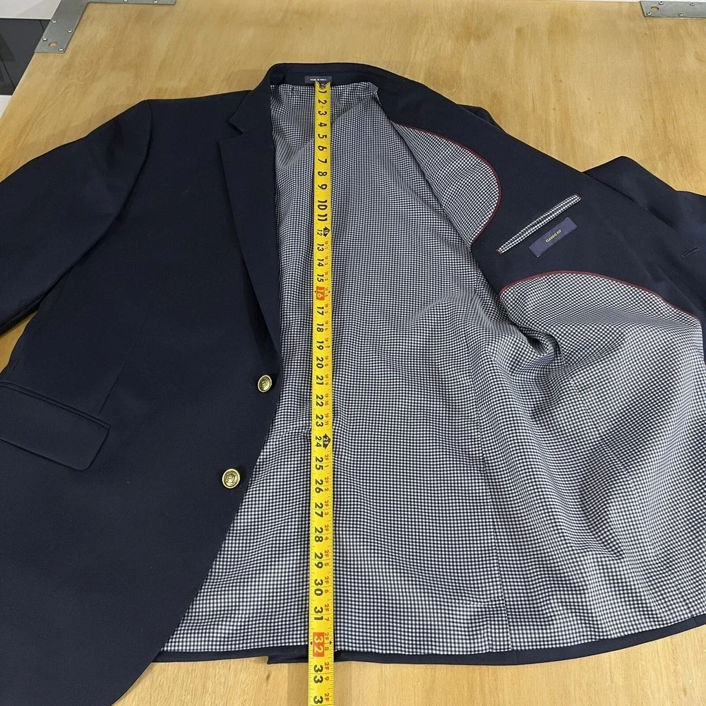 Stafford Blazer Mens 48L Long Wool Golden Buttons Navy Suit Jacket Sport Coat